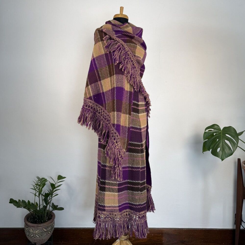 Vintage Giorgio di Sant’Angelo Plaid Knit Maxi Skirt & Fringe Shawl 2-Piece Set